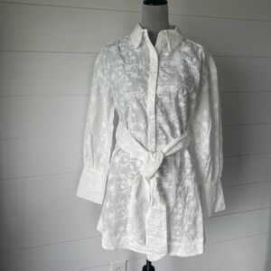 SUPER NATURAL BY SECRET MISSION SKIPE SHIRT EMBROIDERED WHITE DRESS SIZE S $425